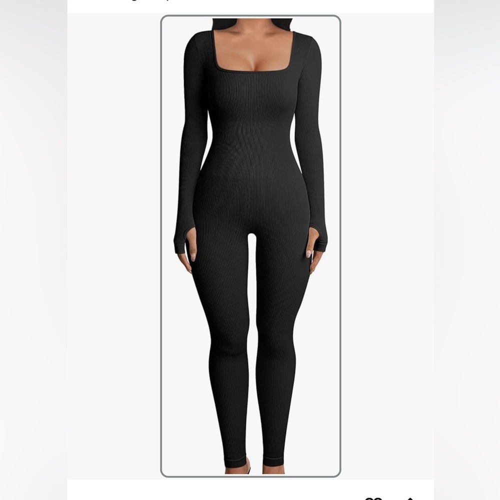 Ribbed Long Sleeve Jumpsuit - Black